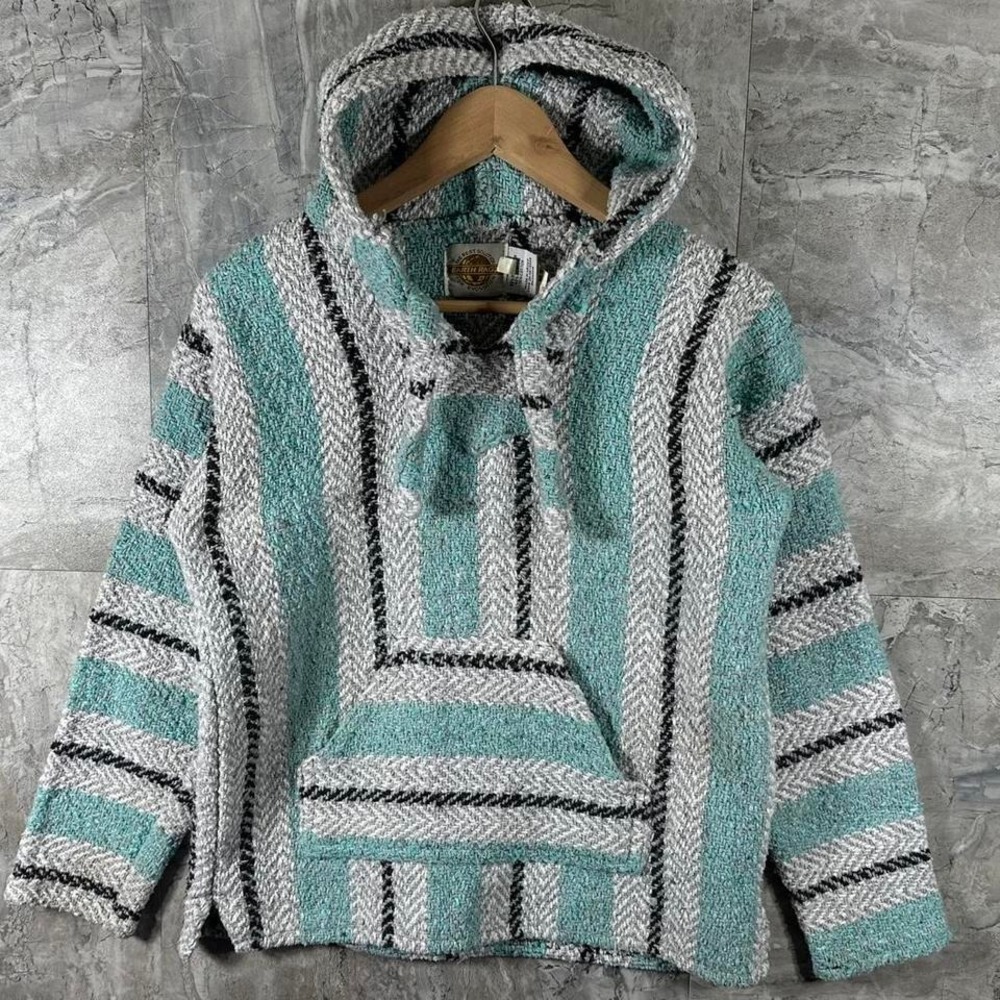 Earth Ragz multicoloured drug rug hooded sweater hoodie Mens Size S #knitwear